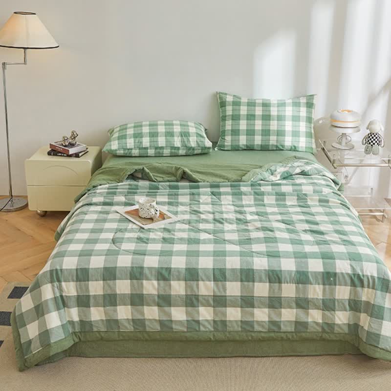 Neutral Gingham Cotton Gauze Quilt - Green - King - image 0