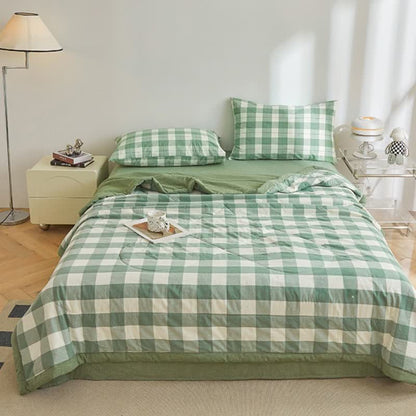Neutral Gingham Cotton Gauze Quilt - Green - King - image 0