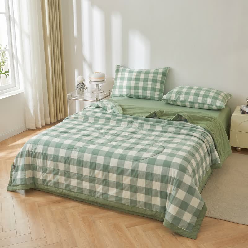 Neutral Gingham Cotton Gauze Quilt - image 1