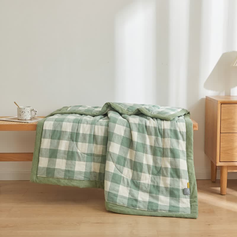 Neutral Gingham Cotton Gauze Quilt - image 3