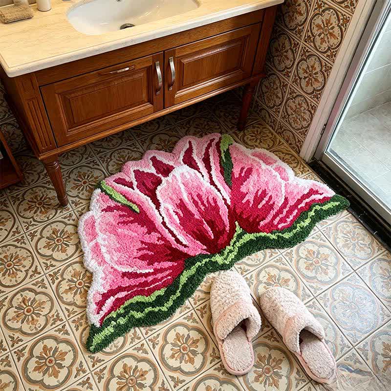 Pink&Red Tulip Shaped Plush Bathroom Rug - image 1