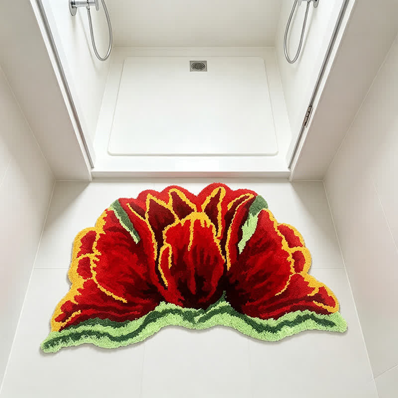 Pink&Red Tulip Shaped Plush Bathroom Rug - image 3