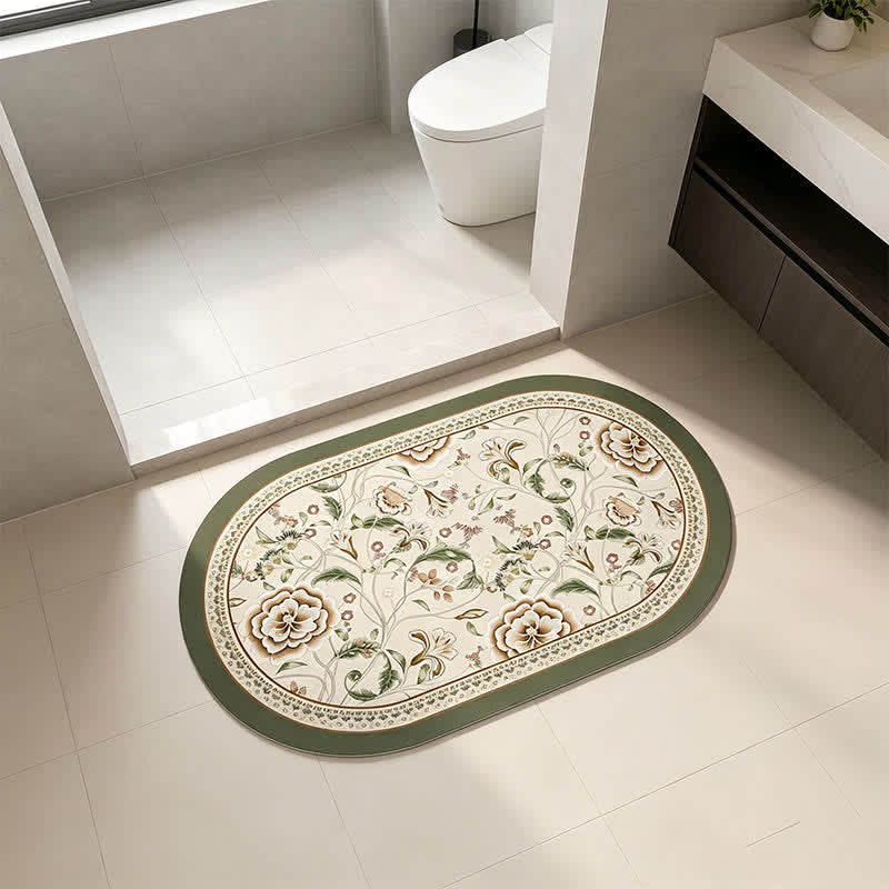 Oval Vintage Botanical Floral Bathroom Rug - image 2