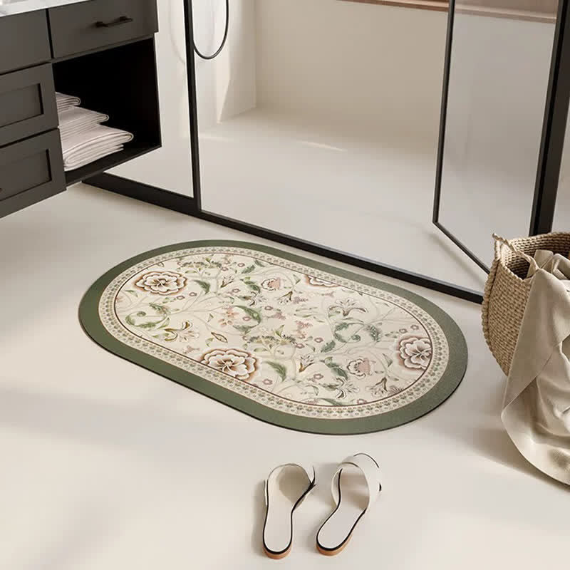 Oval Vintage Botanical Floral Bathroom Rug - image 1
