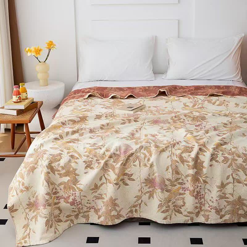 Botanical Floral Bird & Leaves Cotton Gauze Quilt - Queen - image 0