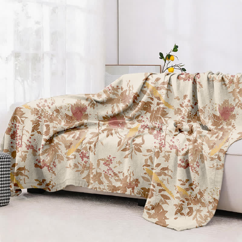 Botanical Floral Bird & Leaves Cotton Gauze Quilt - image 4