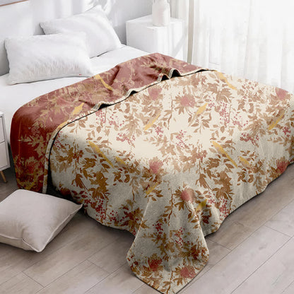 Botanical Floral Bird & Leaves Cotton Gauze Quilt - image 2