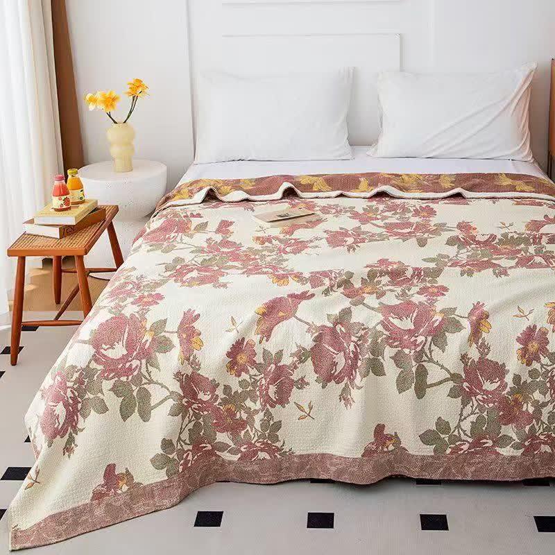 Vintage Rose Floral Cotton Gauze Quilt - Queen - image 0