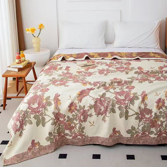 Vintage Rose Floral Cotton Gauze Quilt - Queen - image 0