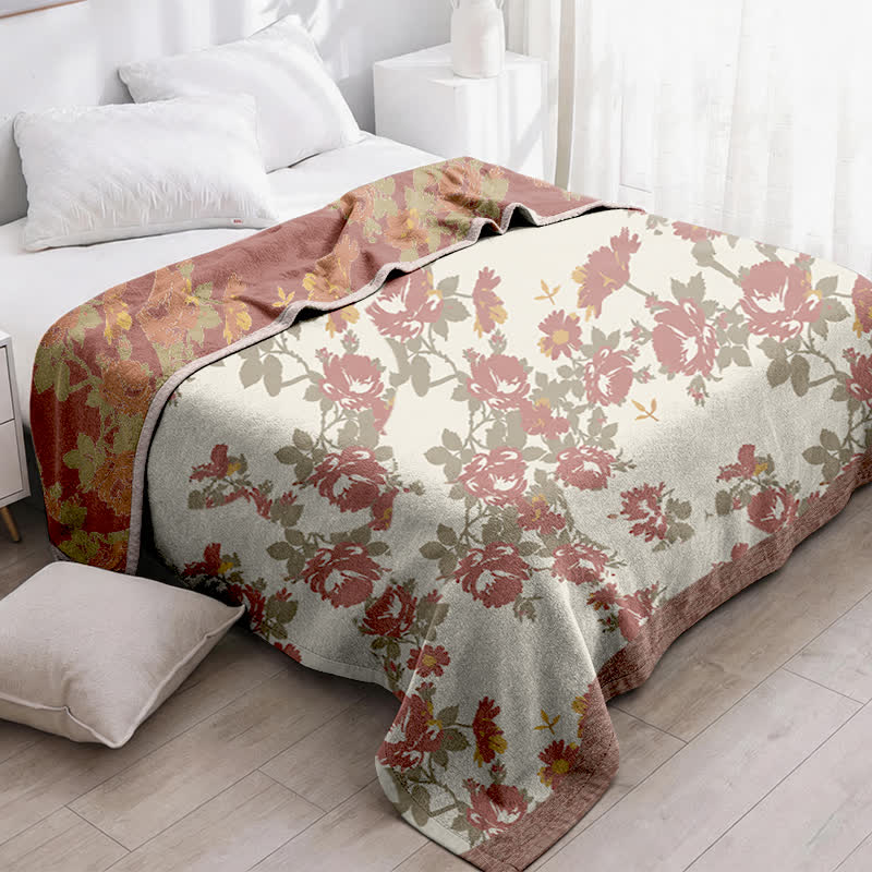Vintage Rose Floral Cotton Gauze Quilt - image 2