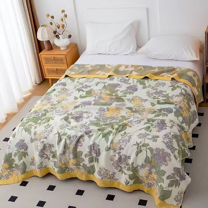 Lilac & Mustard Floral Jacquard Gauze Quilt - Queen - image 0