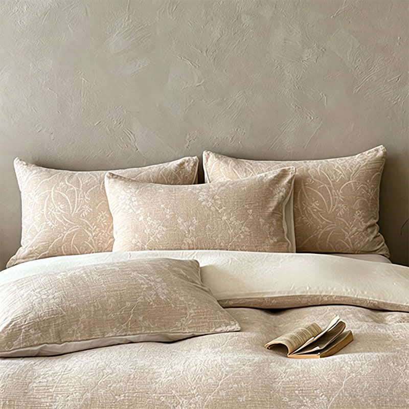 Camel Botanical Blossom Jacquard Cotton Bedding Set - image 3