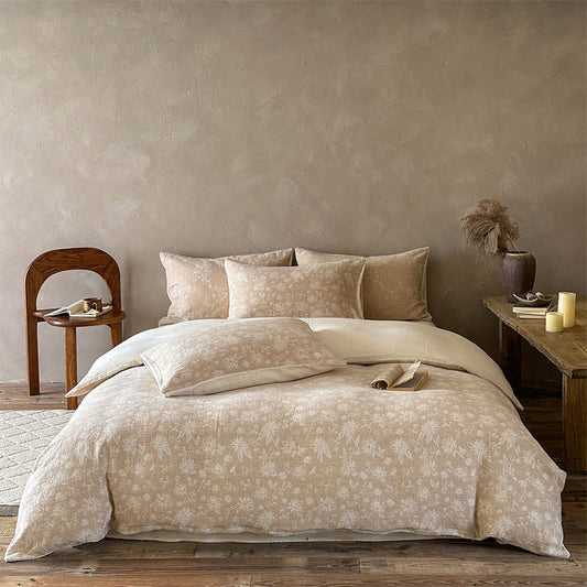 Camel Delicate Floral Jacquard Cotton Bedding Set - Camel - Fitted sheet - King - image 0