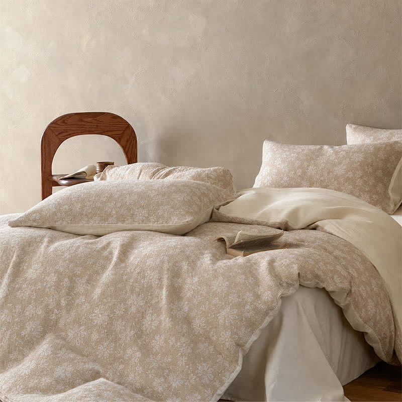 Camel Delicate Floral Jacquard Cotton Bedding Set - image 2