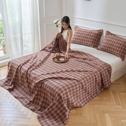 Retro Earth-Tone Plaid Cotton Bedding Set - image 1