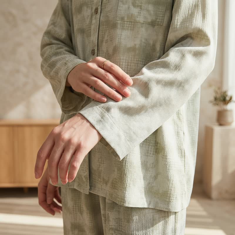 Light Floral & Subtle Gingham Button Loungewear Set - image 4