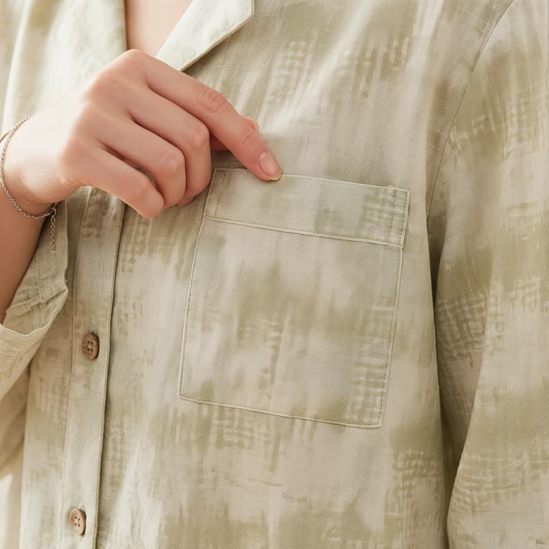 Light Floral & Subtle Gingham Button Loungewear Set - image 5