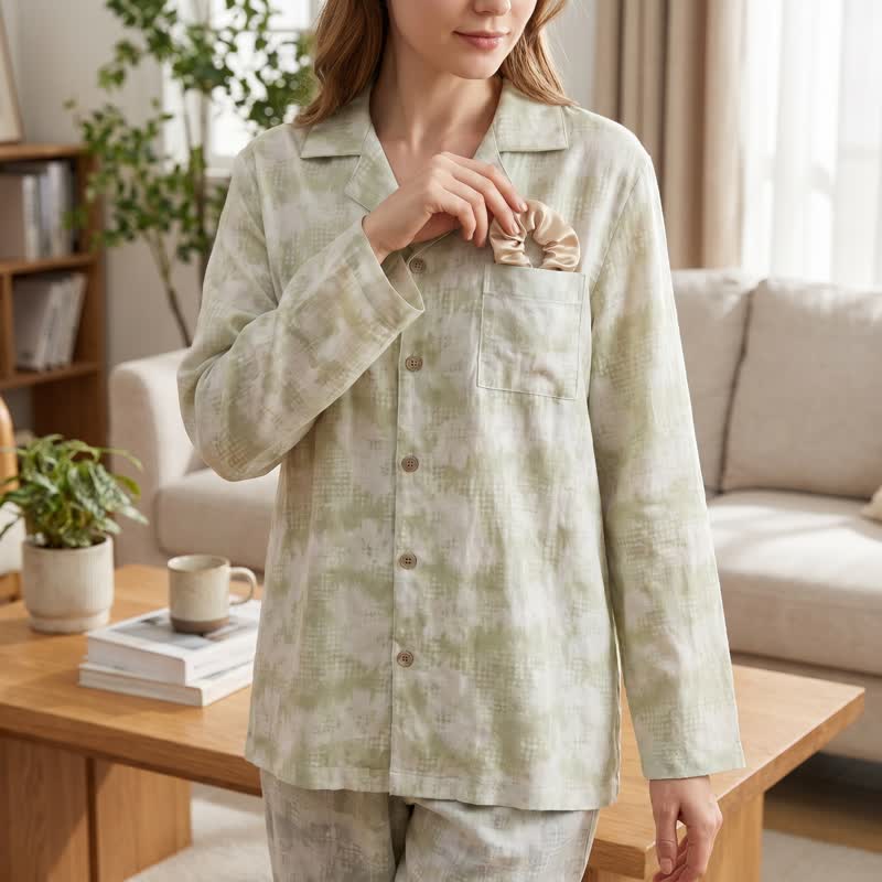 Light Floral & Subtle Gingham Button Loungewear Set - image 3