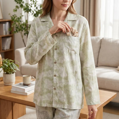 Light Floral & Subtle Gingham Button Loungewear Set - image 3