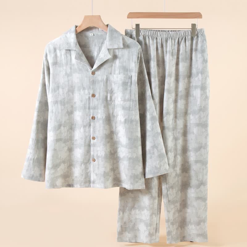 Light Floral & Subtle Gingham Button Loungewear Set - Grey - 2XL - image 2