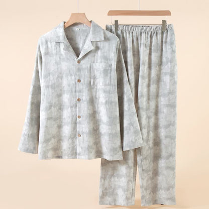 Light Floral & Subtle Gingham Button Loungewear Set - Grey - 2XL - image 2