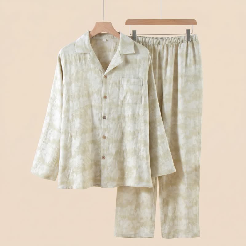 Light Floral & Subtle Gingham Button Loungewear Set - Green - 2XL - image 1