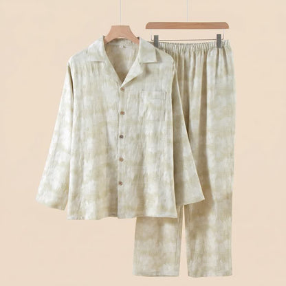 Light Floral & Subtle Gingham Button Loungewear Set - Green - 2XL - image 1