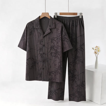 100% Cotton Dark Bamboo Button Loungewear Set - Black - 3XL - image 0