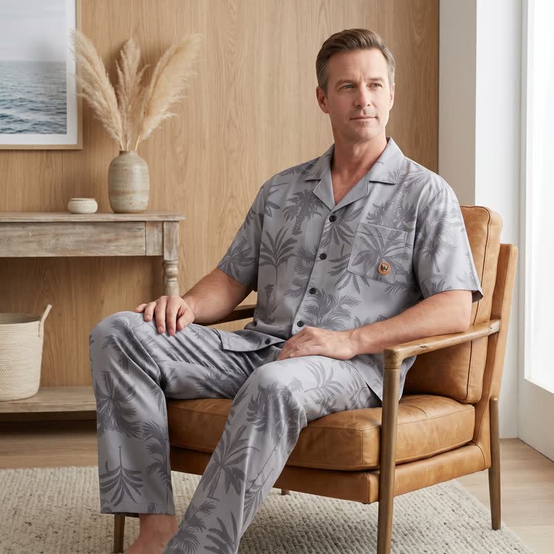Cotton Tropical Palm Button Loungewear Set - image 2
