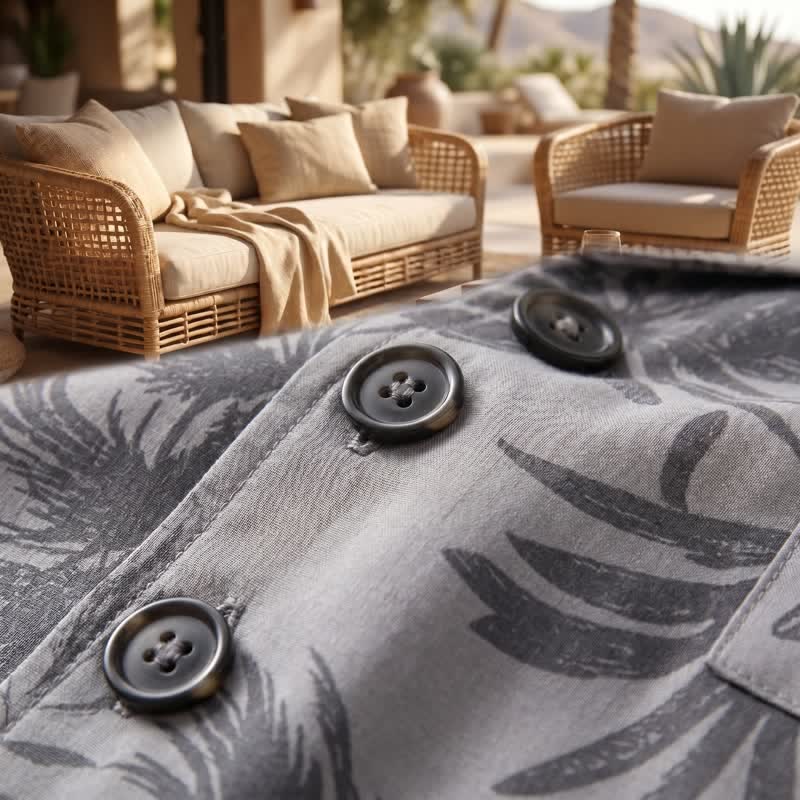 Cotton Tropical Palm Button Loungewear Set - image 5