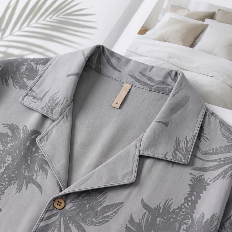 Cotton Tropical Palm Button Loungewear Set - image 4