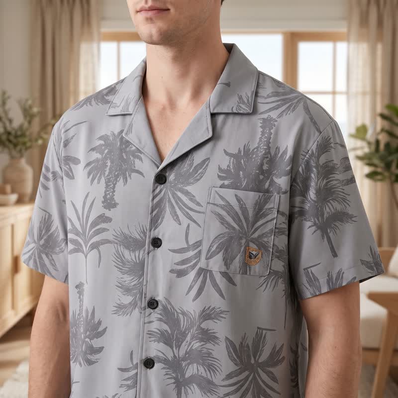 Cotton Tropical Palm Button Loungewear Set - image 3
