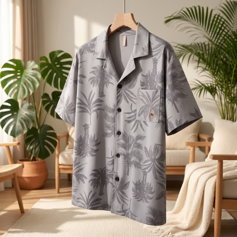 Cotton Tropical Palm Button Loungewear Set - image 1