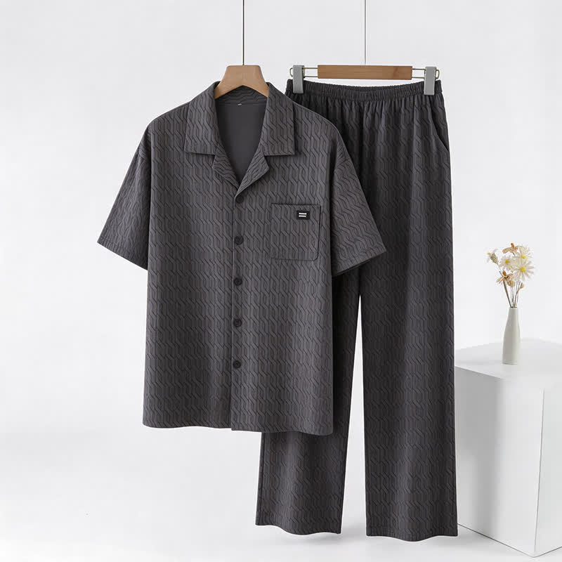 Cotton Embossed Geometric Chain Loungewear Set - Grey - 3XL - image 0
