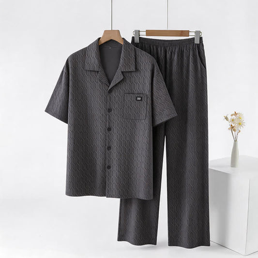 Cotton Embossed Geometric Chain Loungewear Set - Grey - 3XL - image 0