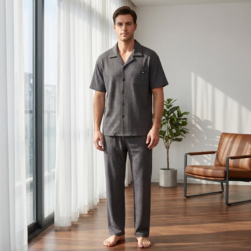Cotton Embossed Geometric Chain Loungewear Set - image 2