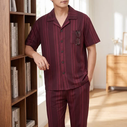 Cotton Burgundy Vertical Stripe Loungewear Set - image 1