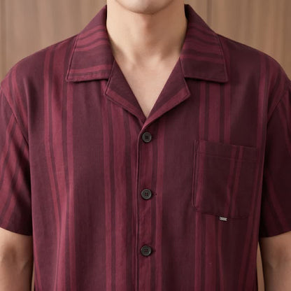 Cotton Burgundy Vertical Stripe Loungewear Set - image 4