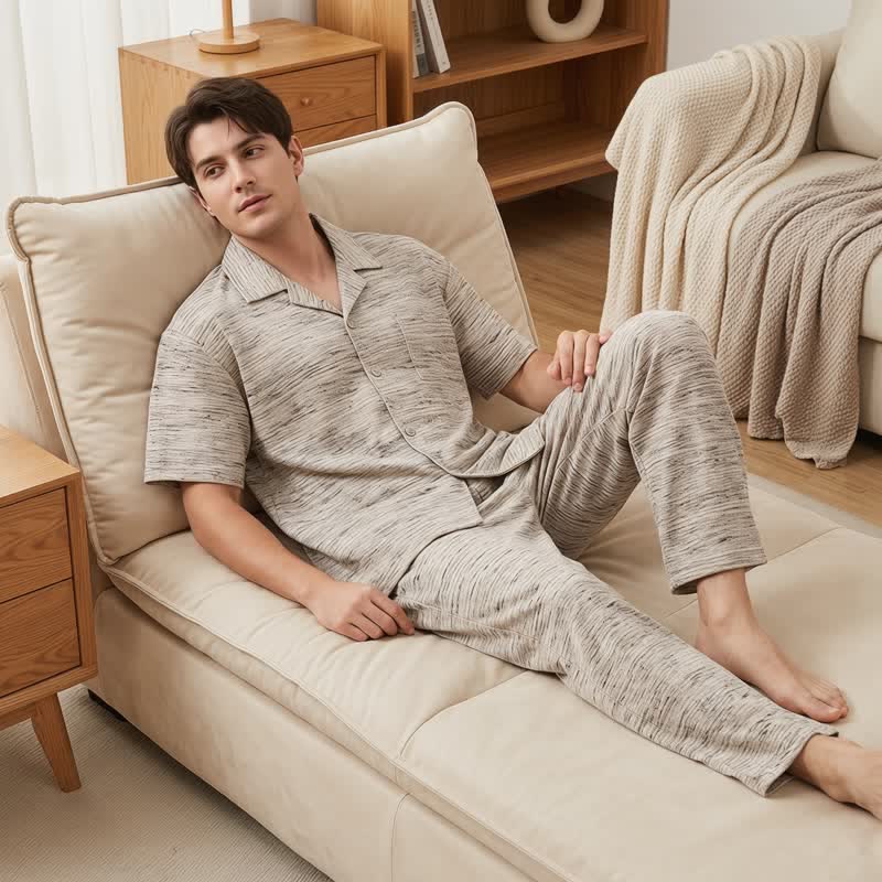 Cotton Heathered Marled Button Loungewear Set - image 3