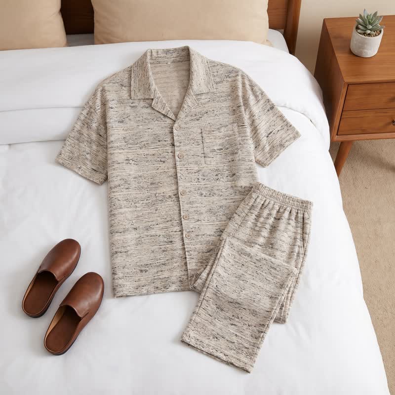 Cotton Heathered Marled Button Loungewear Set - image 1