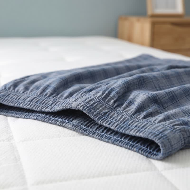 Cotton Blue-Gray Plaid Button Loungewear Set - image 6