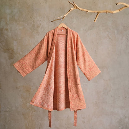 Cotton Ethnic Geometric Print Kimono Robe - XL - Red - image 0