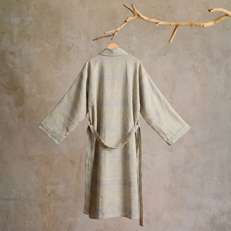 Cotton Ethnic Geometric Print Kimono Robe - image 13