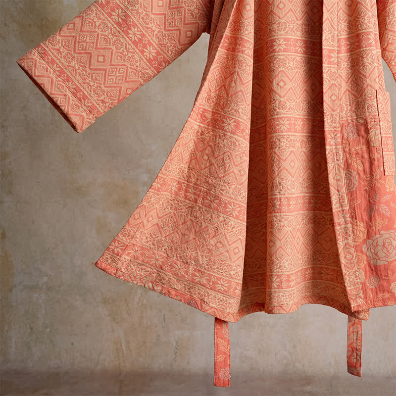 Cotton Ethnic Geometric Print Kimono Robe - image 4