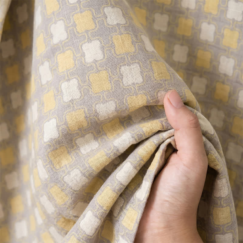 Soft Yellow Grey Cotton Plaid Kimono Robe - image 7