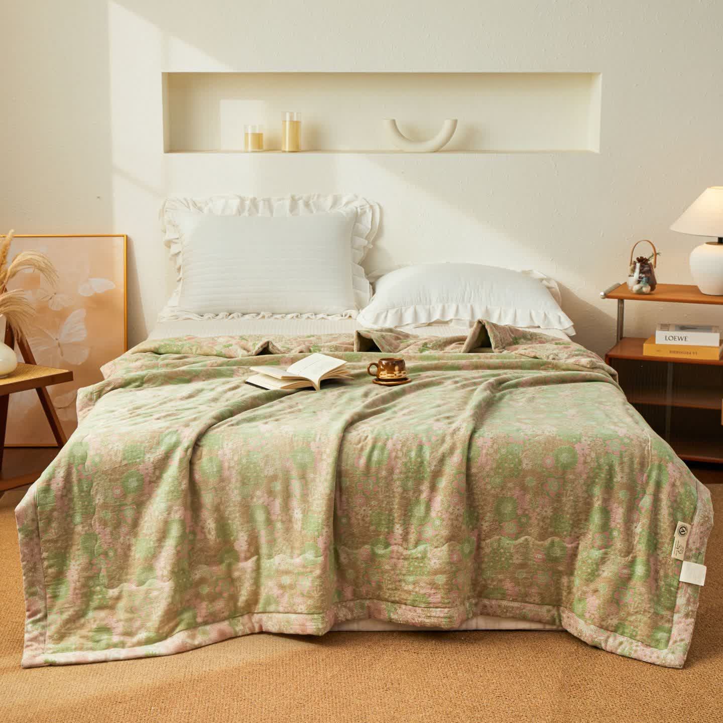 Yarn-Dyed Boho Floral Jacquard Muslin Quilt - image 1
