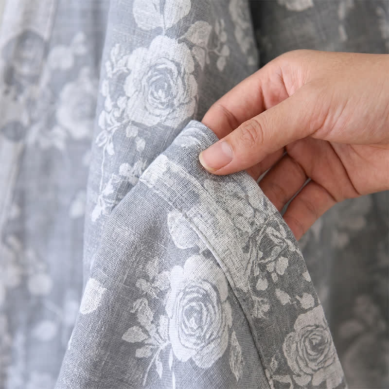 Cotton Dusty Blue Rose Print Kimono Robe - image 7