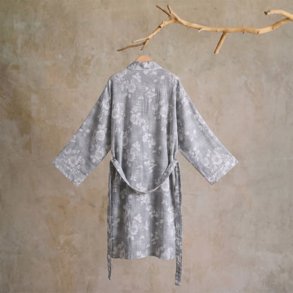 Cotton Dusty Blue Rose Print Kimono Robe - image 1