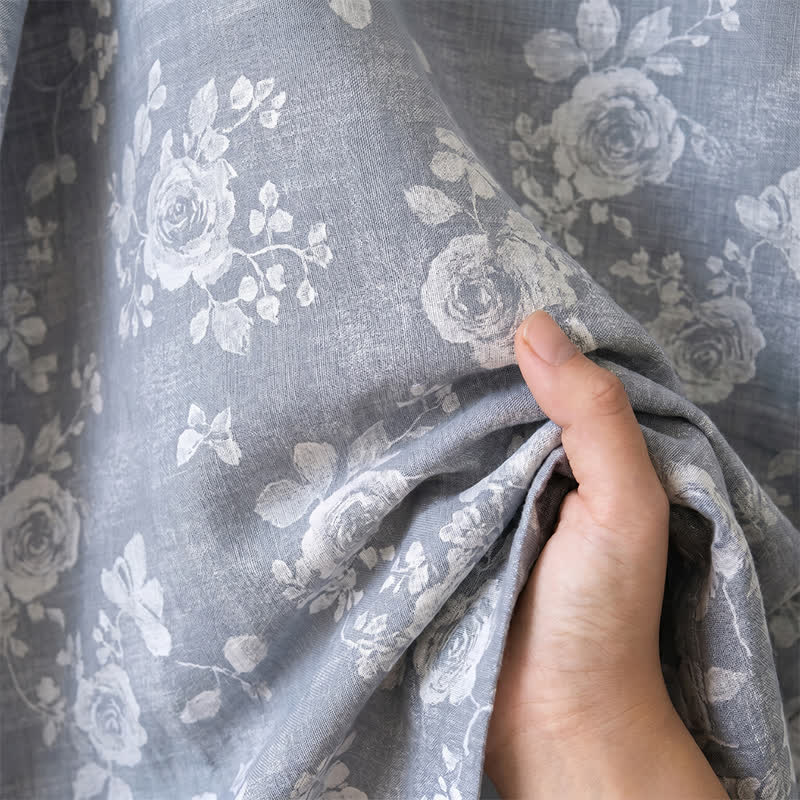 Cotton Dusty Blue Rose Print Kimono Robe - image 6