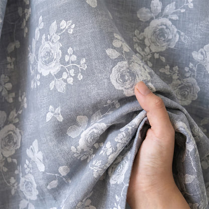 Cotton Dusty Blue Rose Print Kimono Robe - image 6